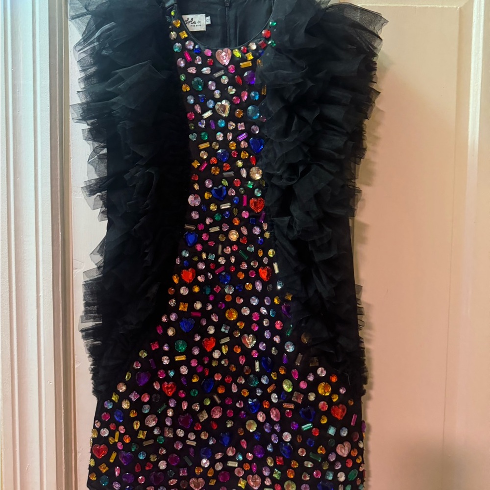 Lola + The Boys Black Dress with Colorful Gems